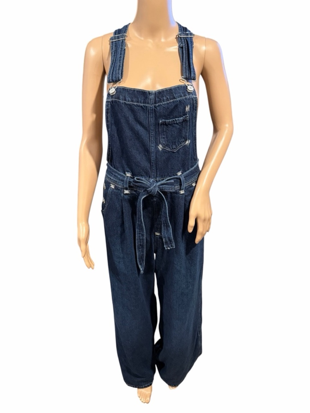 Levi's Red Womens Baggy Overalls Wide Leg Dark Wash Cotton Tie Waist Size M